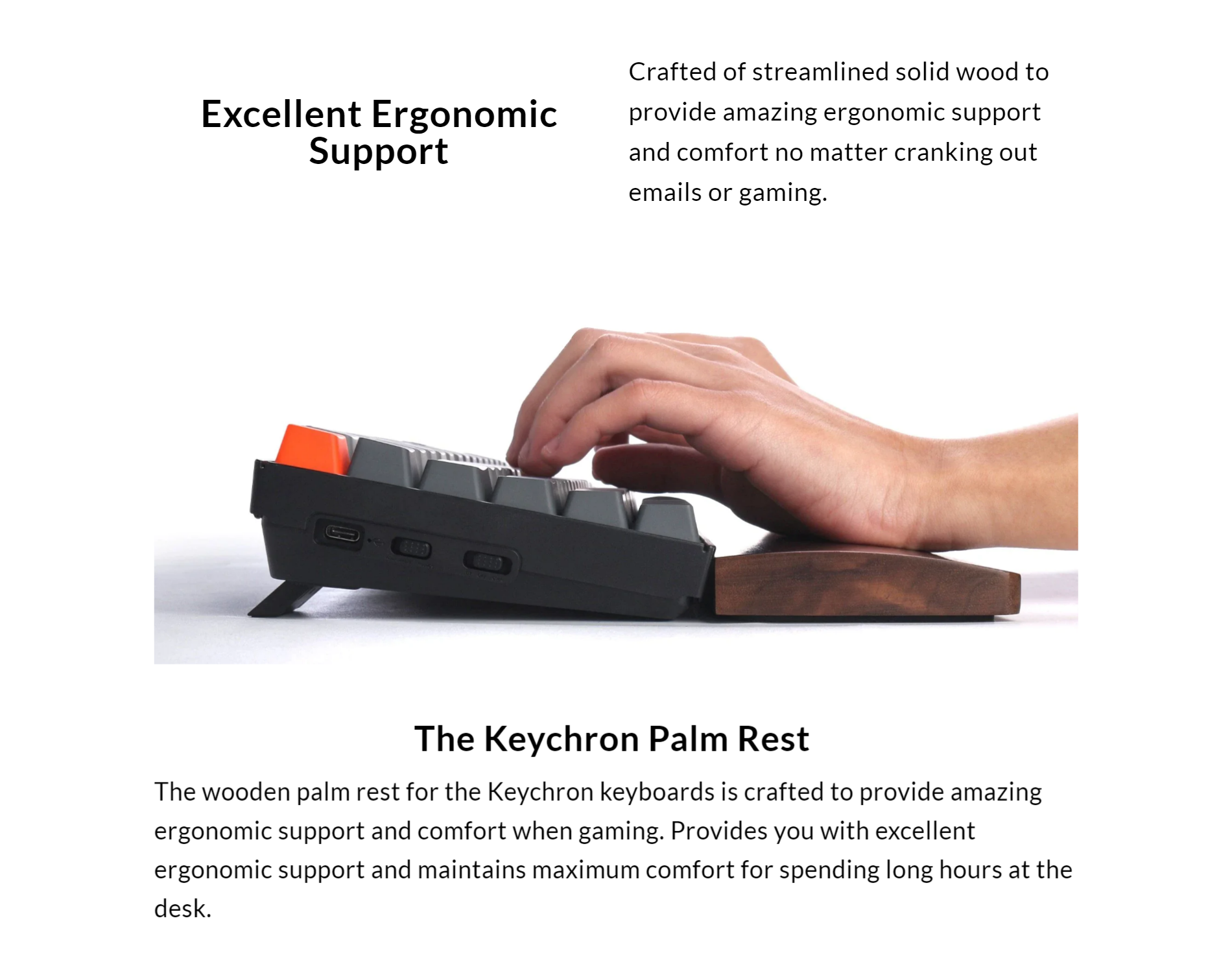 A large marketing image providing additional information about the product Keychron Wooden Palm Rest - K8 / C1 - Additional alt info not provided